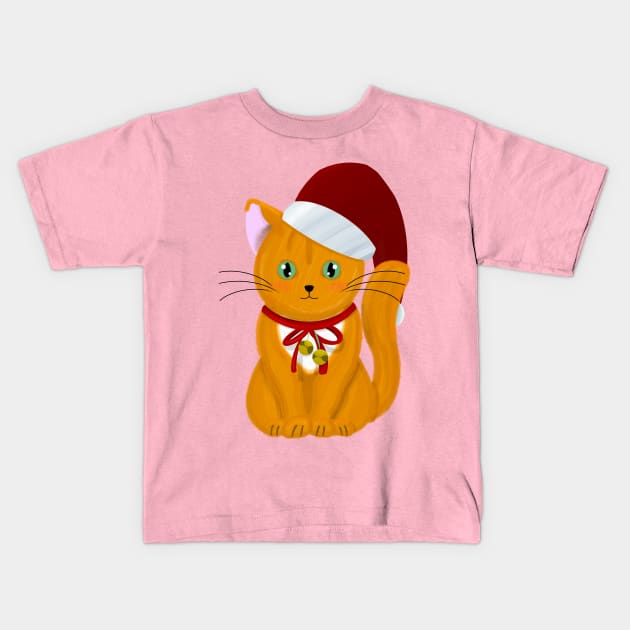 Christmas Kitten Kids T-Shirt by Sam's Art Nook